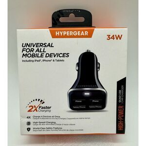 HyperGear High-Power‎ 4-Port USB 6.8A Car Phone Charger Black NEW